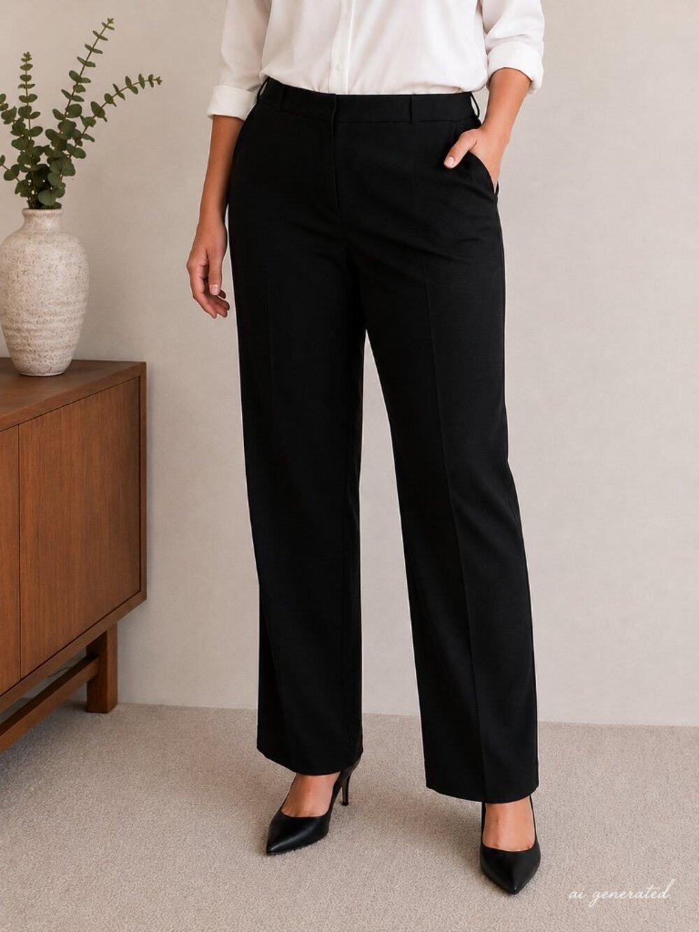 Theory Women's Black Straight Leg Trousers Side Tab Dress Pants Size 12